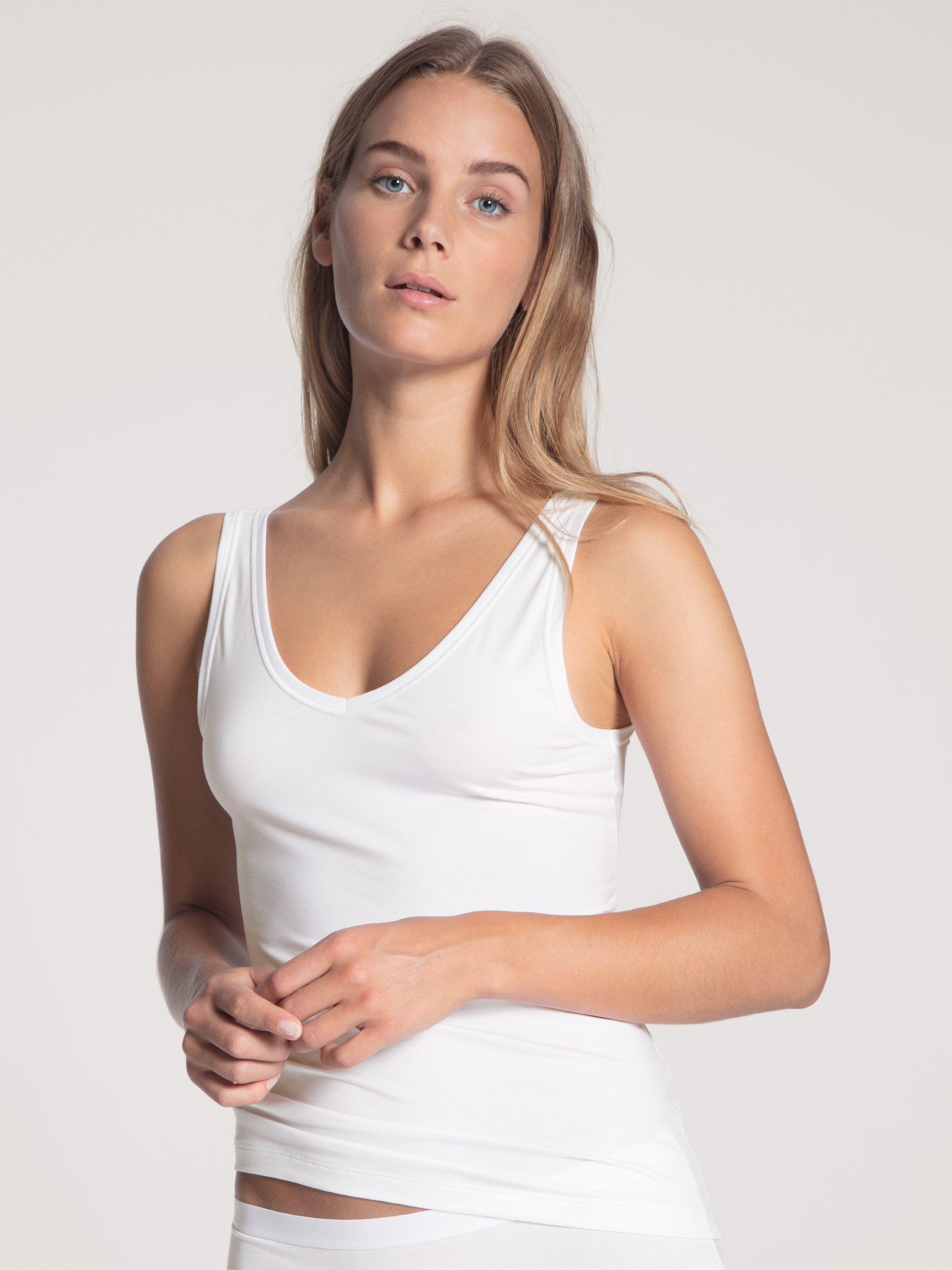 CALIDA Tank-Top, Joy Natural weiss V-Neck Unterhemd