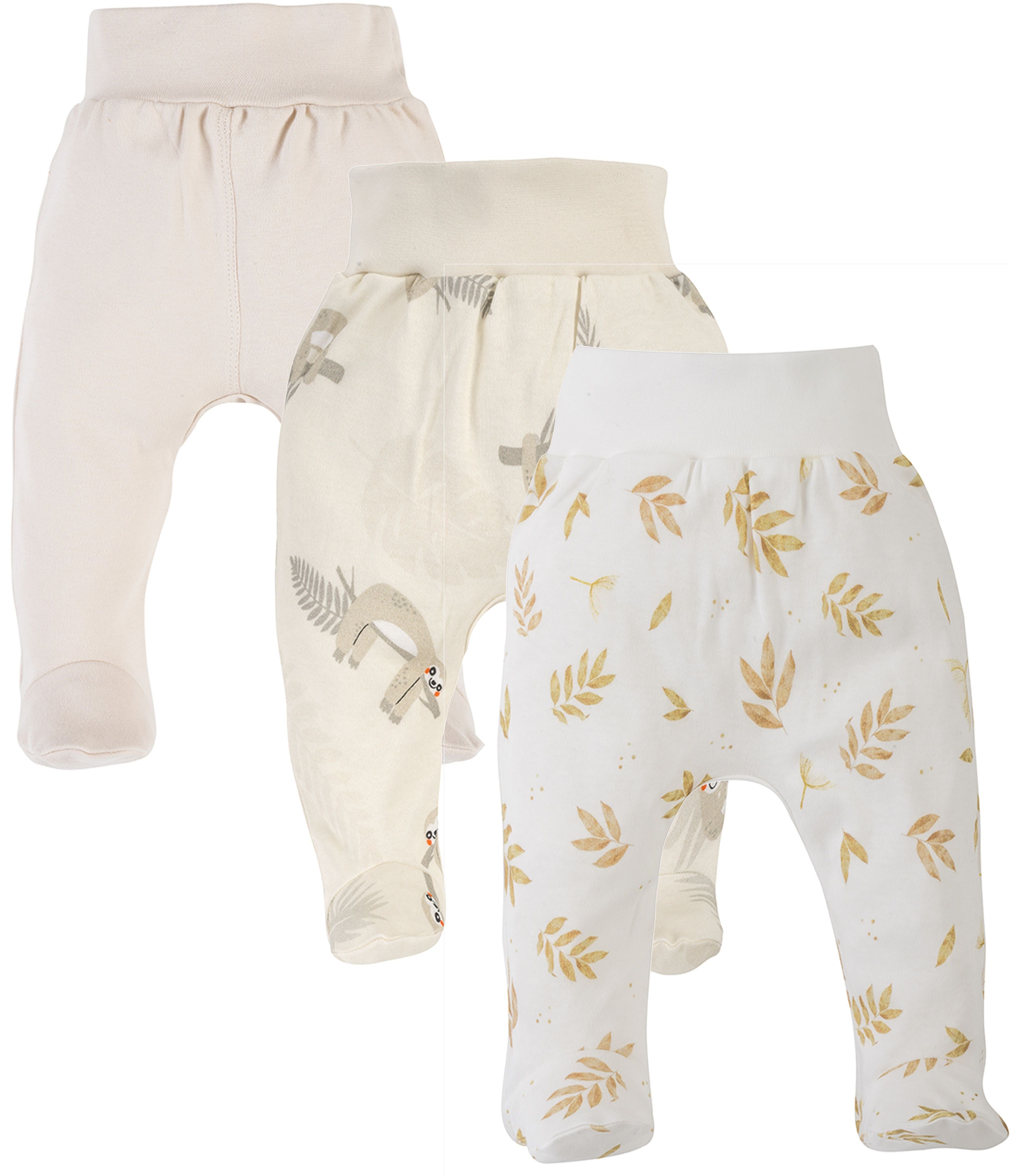 & Hose mit Neutral 3er-Pack) Stoffhose Baumwolle Neugeborene Fuß für Makoma Beige Baby Jungen Mädchen (3-tlg., 100%