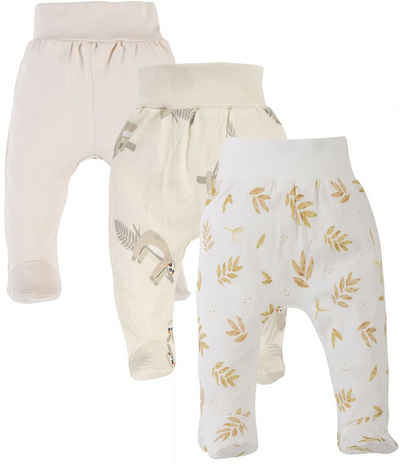 Makoma Stoffhose Baby Hose mit Fuß Neutral für Neugeborene Jungen & Mädchen Beige (3-tlg., 3er-Pack) 100% Baumwolle