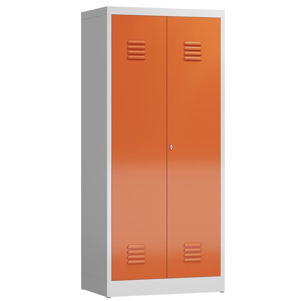 Steelboxx Mehrzweckschrank ClassiX Mehrzweckspind, 2 Abteile, 1800 x 800 x 500 mm (1-St) Komplett verschweißt und montiert - keine Montage erforderlich Korpus: RAL 7035 Lichtgrau/ Türen: RAL 3000 Feuerrot