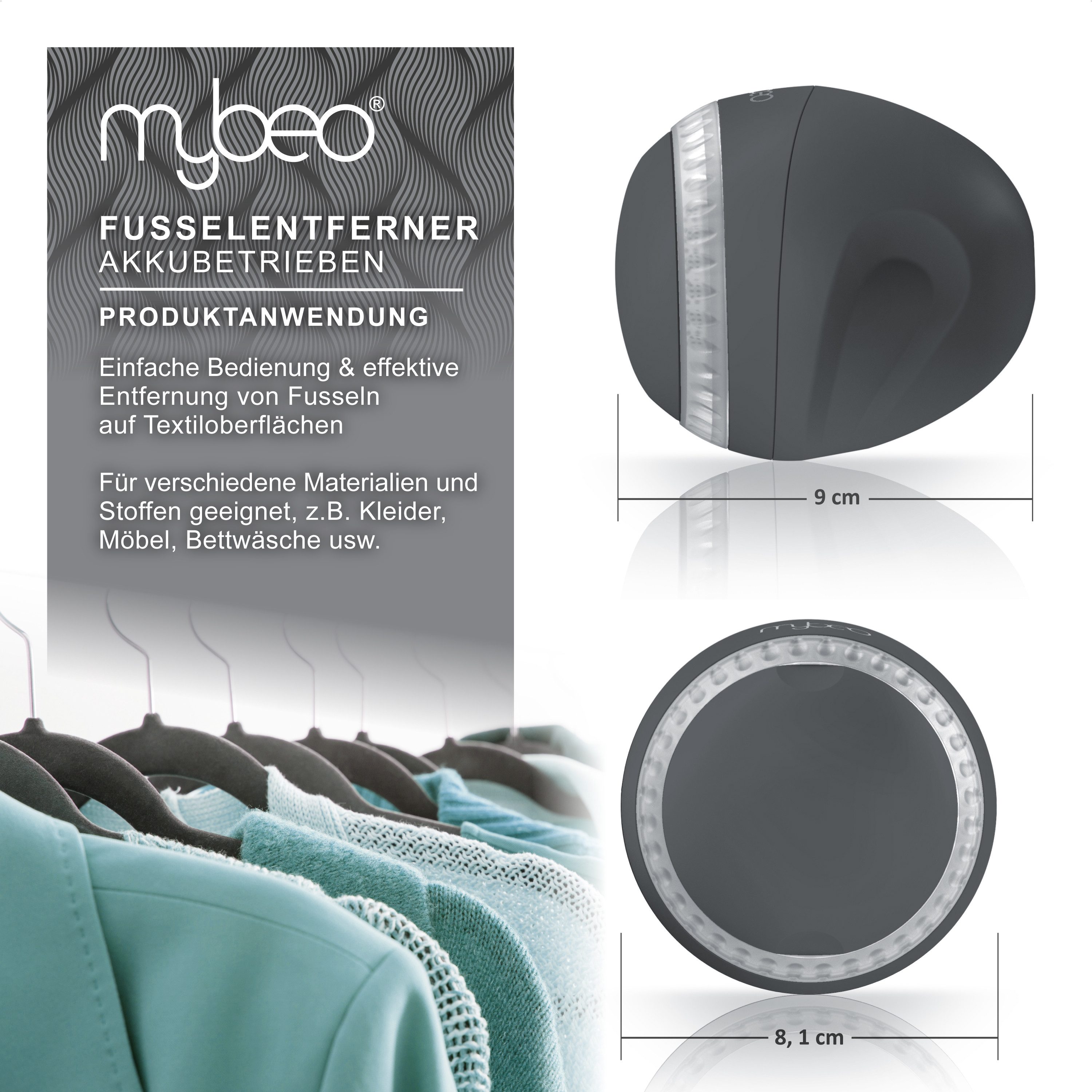 MyBeo Fusselrasierer elektrischer Fusselentferner mit Akku, wiederaufladbar, inkl. Ladekabel, mit Sicherheitsschalter, für Kleidung Polster Wolle