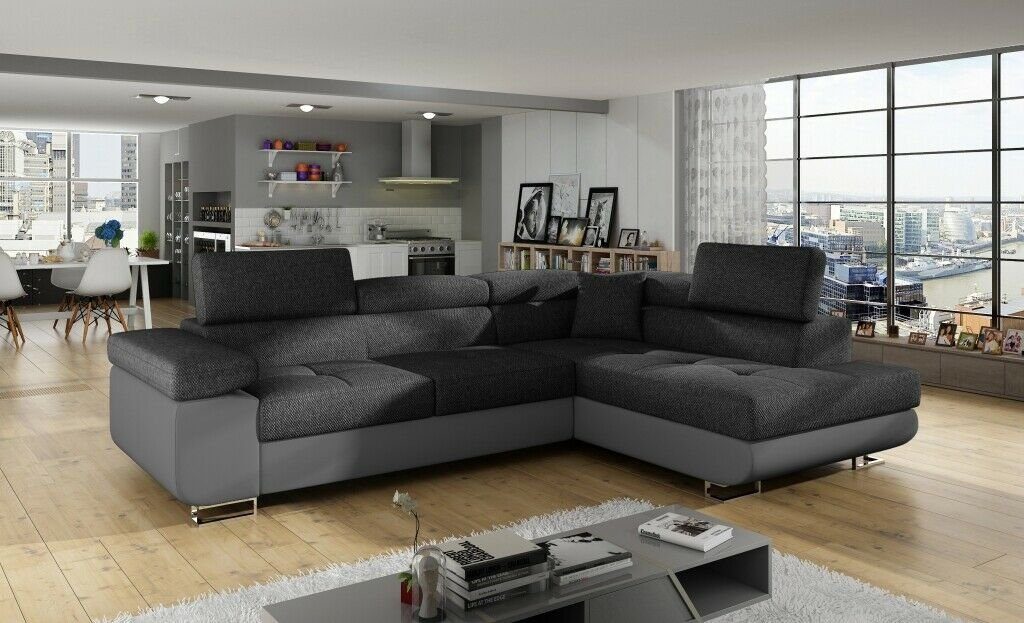 JVmoebel Ecksofa Eck Stoff Ecksofa L-Form Sofa Couch Design Couch, Made in Europe Grau