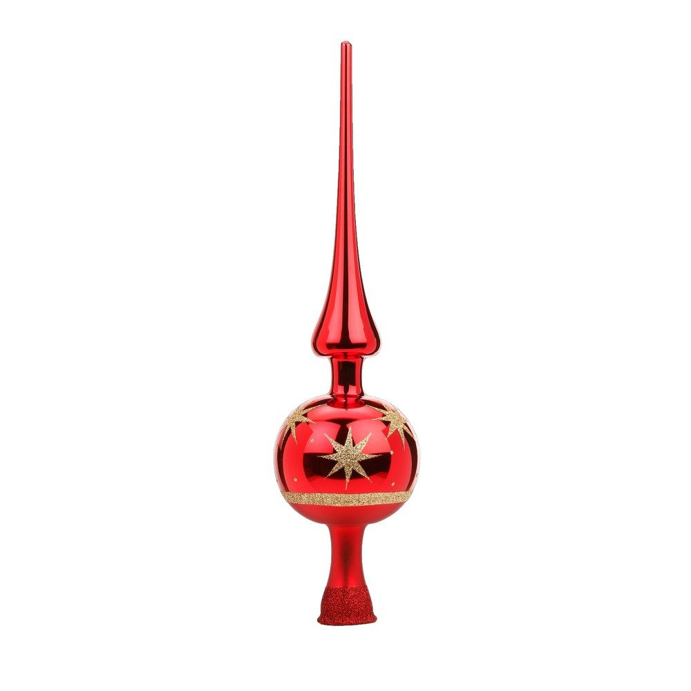 INGE-GLAS® Christbaumspitze, Christbaumspitze mit Sternen Muster Glas 33cm rot, 1 Stück