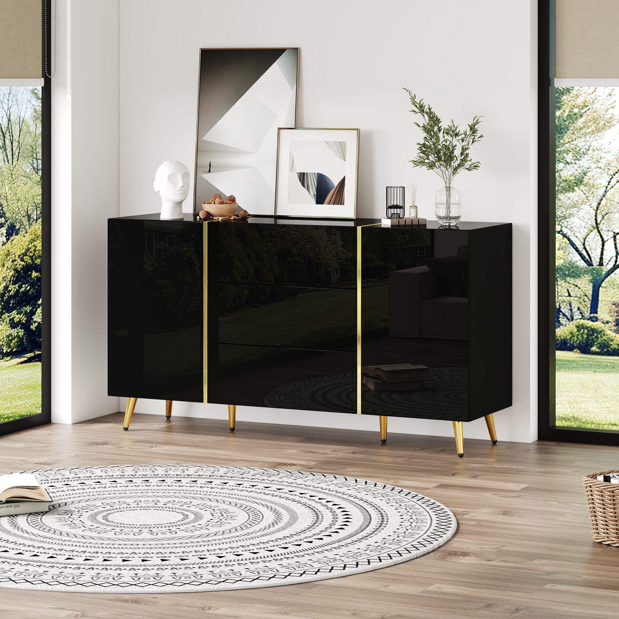 MODFU Sideboard Moderner Aufbewahrungsschrank mit Golddekoration günstig online kaufen