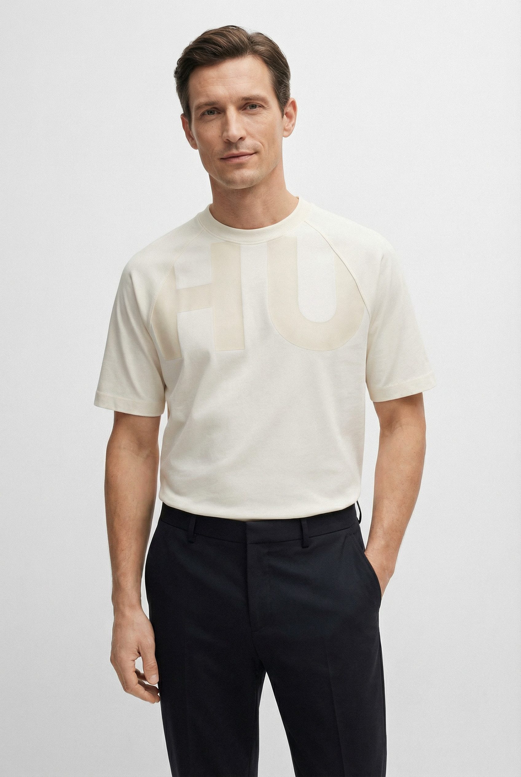 HUGO Blue T-Shirt Nalftee Rundhalsausschnitt, Loose Fit, großer Logo-Druck