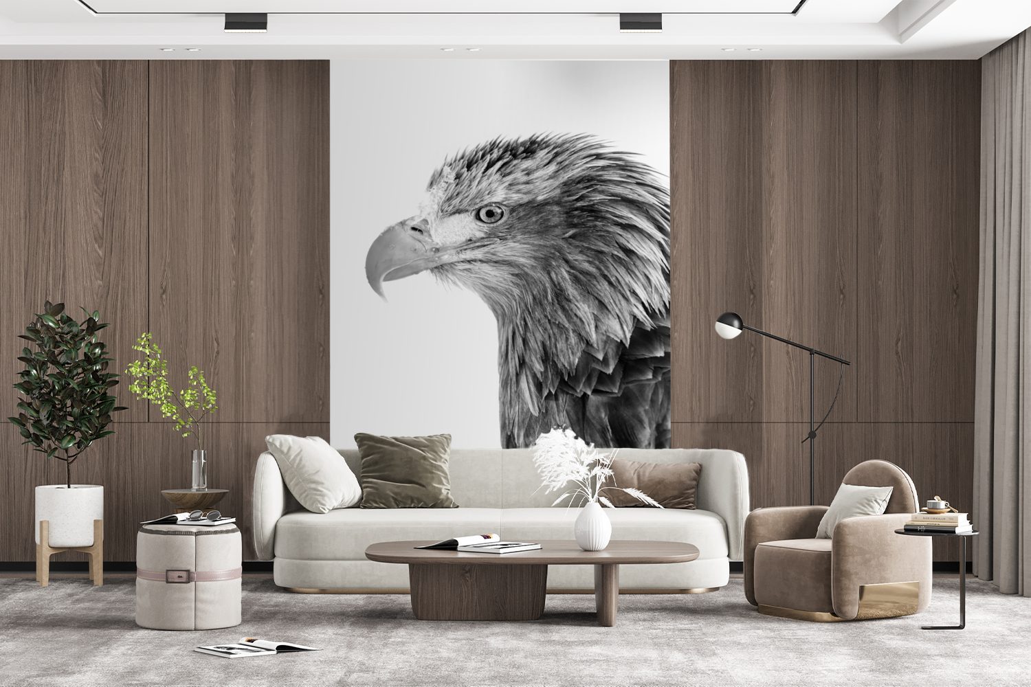 MuchoWow Fototapete Profil Adler Montagefertig und bedruckt, Matt, weiß, (3 schwarz Vinyl Wandtapete St), für - Tapete Wohnzimmer