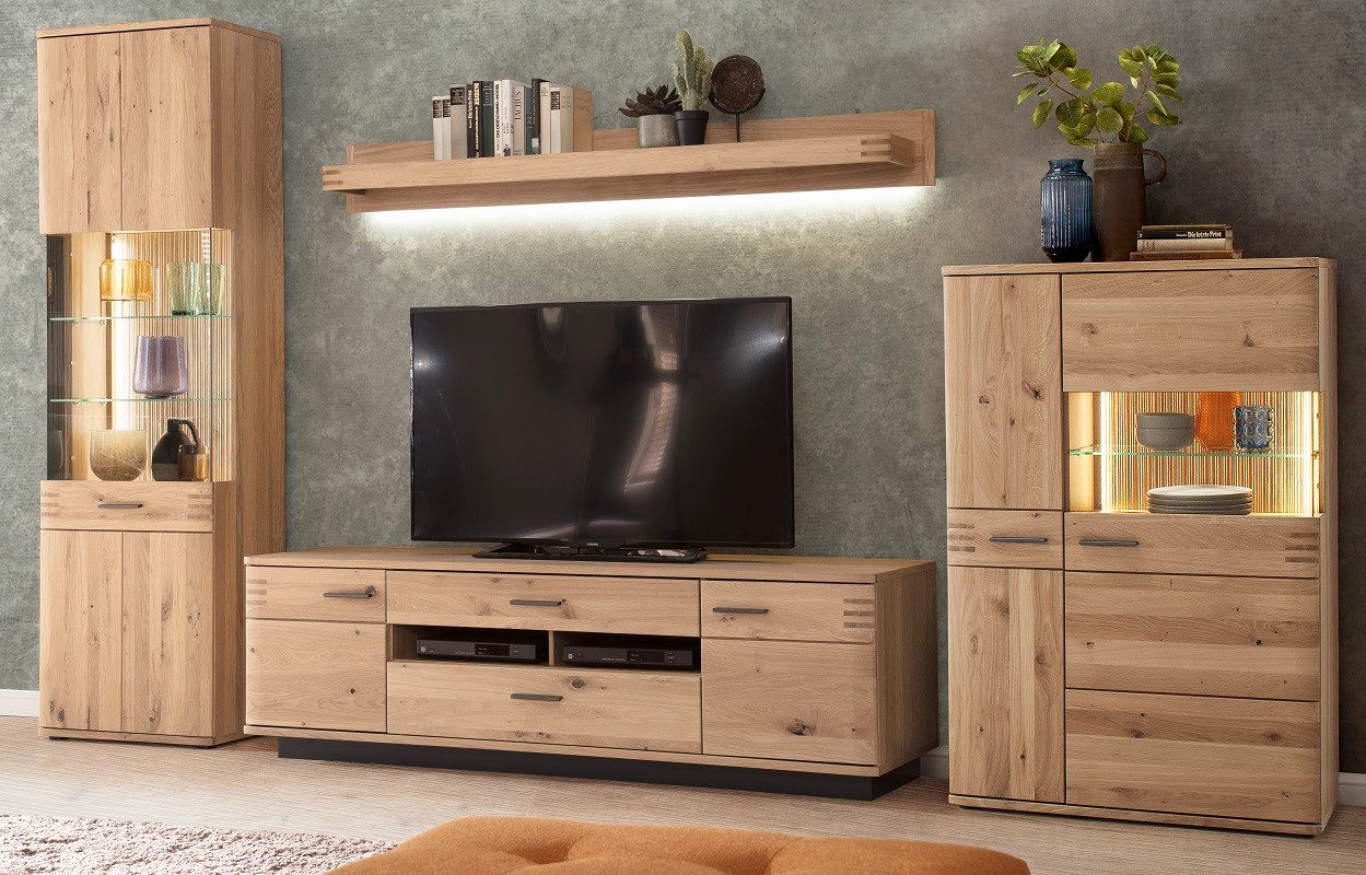 MCA furniture Wohnwand Wohnwand Anbauwand Salvador 1, Balkeneiche Bianco, 4-teilig, (4-St)