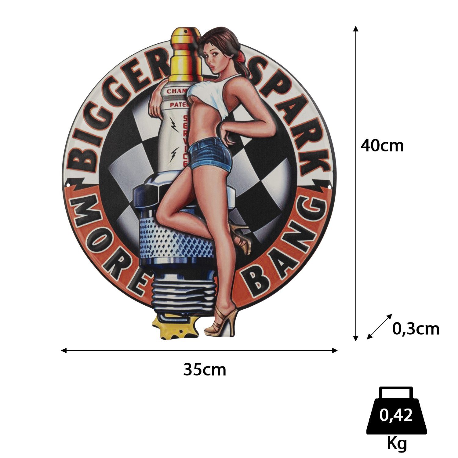 Moritz Metallschild Zündkerze Pin Up Frau Rennen Auto Motor, Vintage Retro Deko Schild Metallschild Wandbild Schild