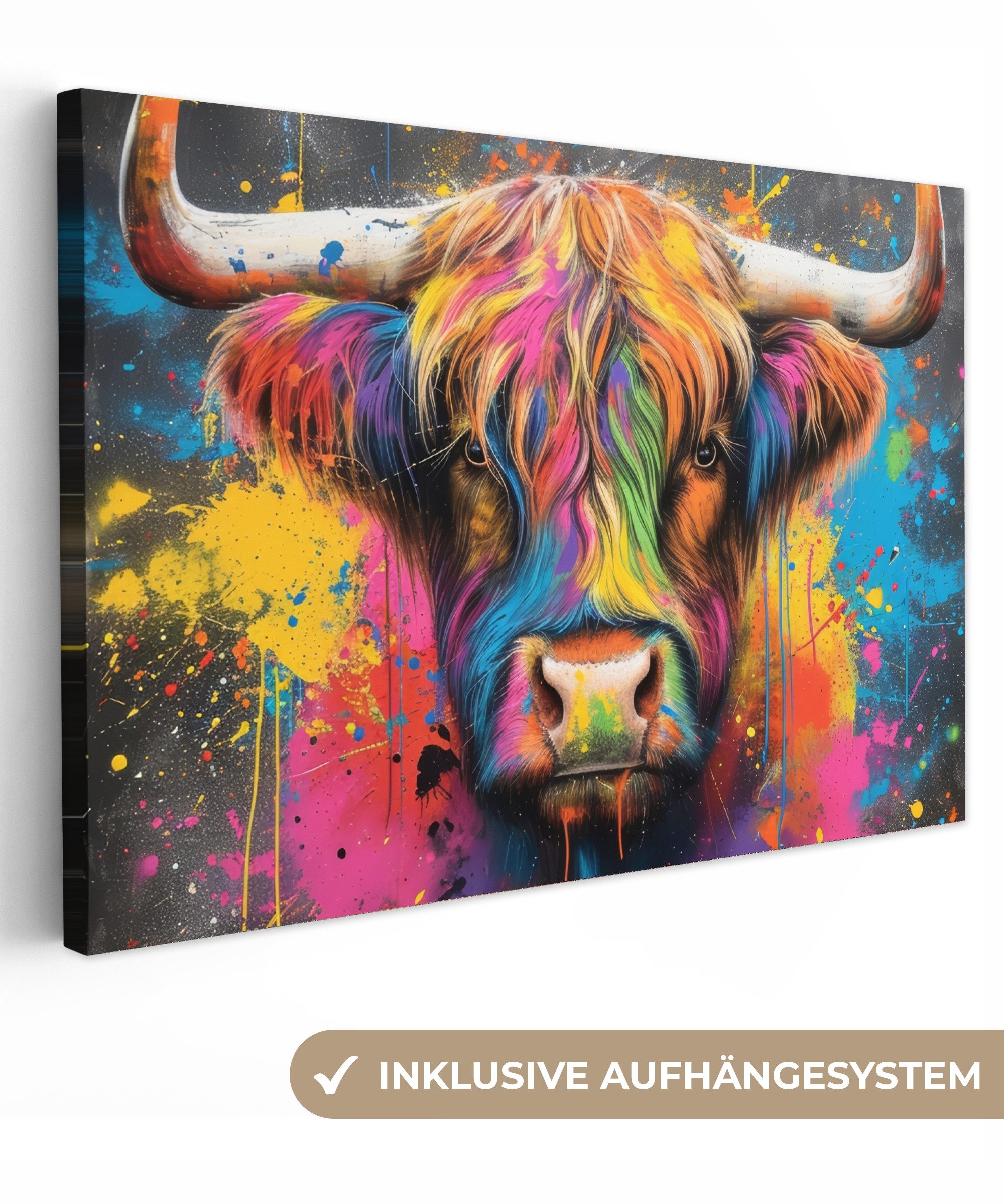 OneMillionCanvasses® Leinwandbild Graffiti - Schottische Highlander - Kuh - günstig online kaufen