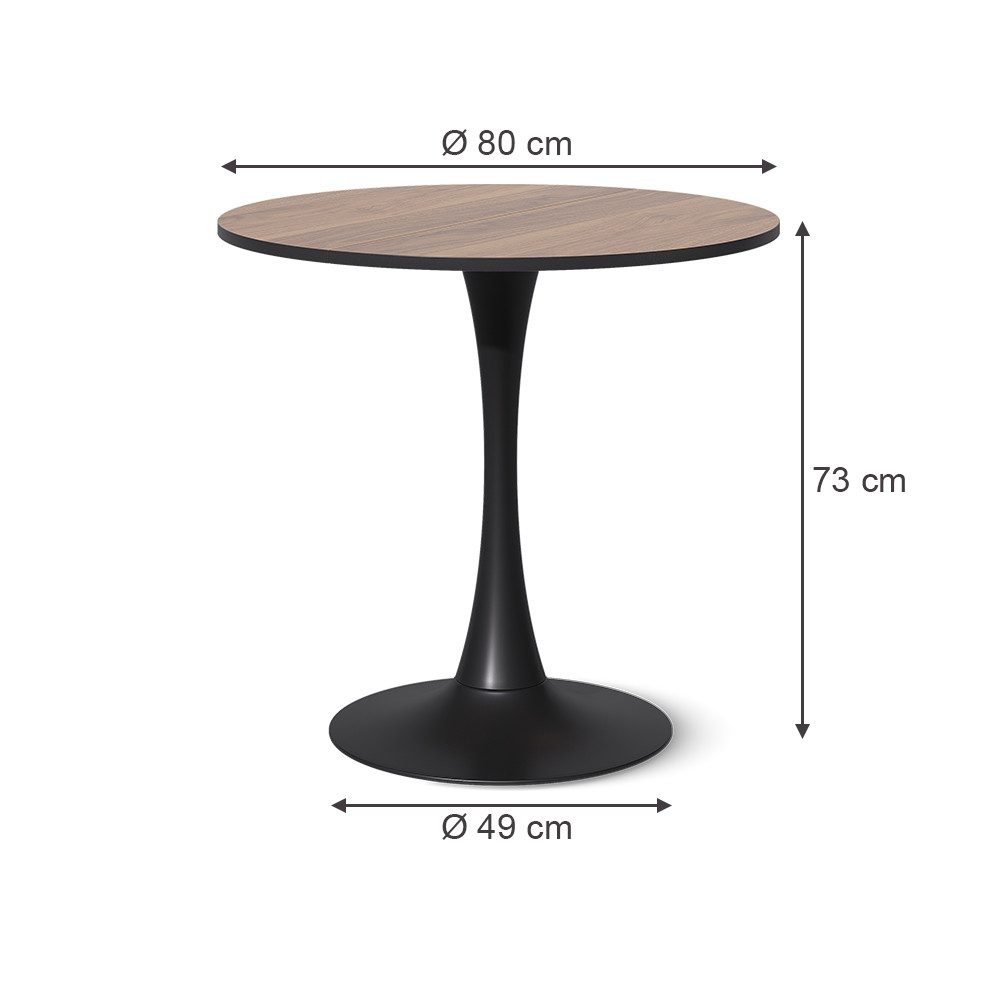Vicco Esstisch Carl, Nussbaum/Schwarz, 80 x 80 cm
