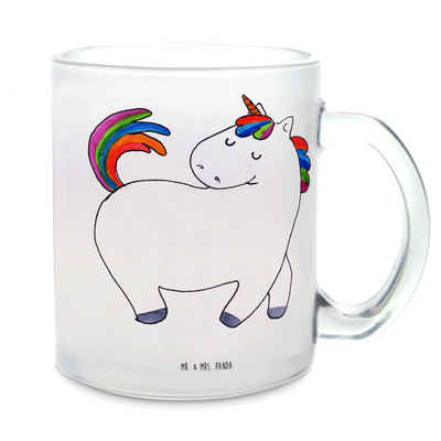 Mr. & Mrs. Panda Teeglas Einhorn Stolzieren - Transparent - Geschenk, Unicorn, Pegasus, Tasse, Premium Glas, Satinierte Oberfläche