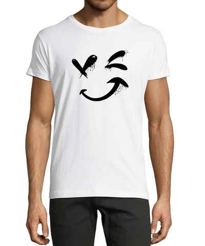 MyDesign24 T-Shirt Herren Smiley Print Shirt - Zwinkernder Smiley Baumwollshirt mit Aufdruck Regular Fit, i294
