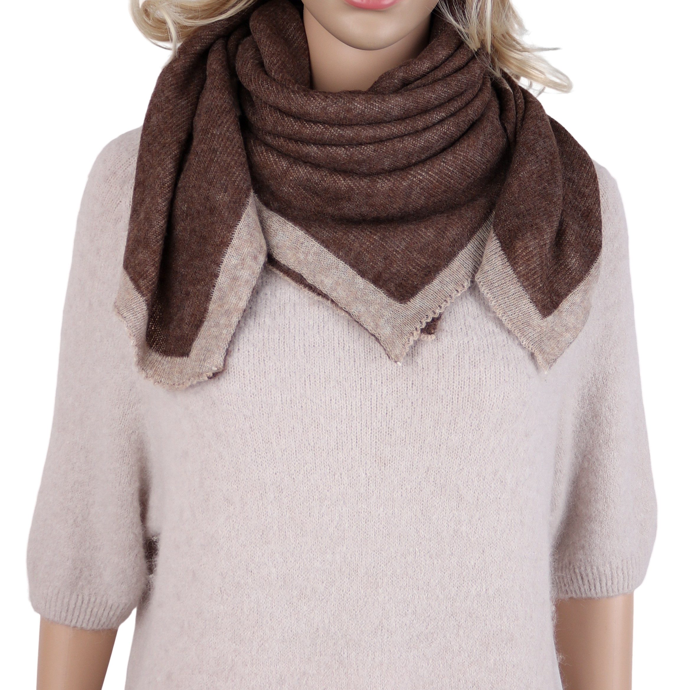 MIRROSI Halstuch Damen Winter Schal ca.90x90cm, kontrastfarbener Rand, (Neue Kollektion Herbst/Winter 2026), superweiches Dreieckstuch/Schultertuch, warmer Materialmix