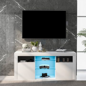 Celya TV-Schrank LED-TV-Schrank mit 2 Schränken mit Türen und 5 offenen Regalen 16-farbige LED-Beleuchtung, TV-Möbel für bis zu 55 Zoll Fernseher