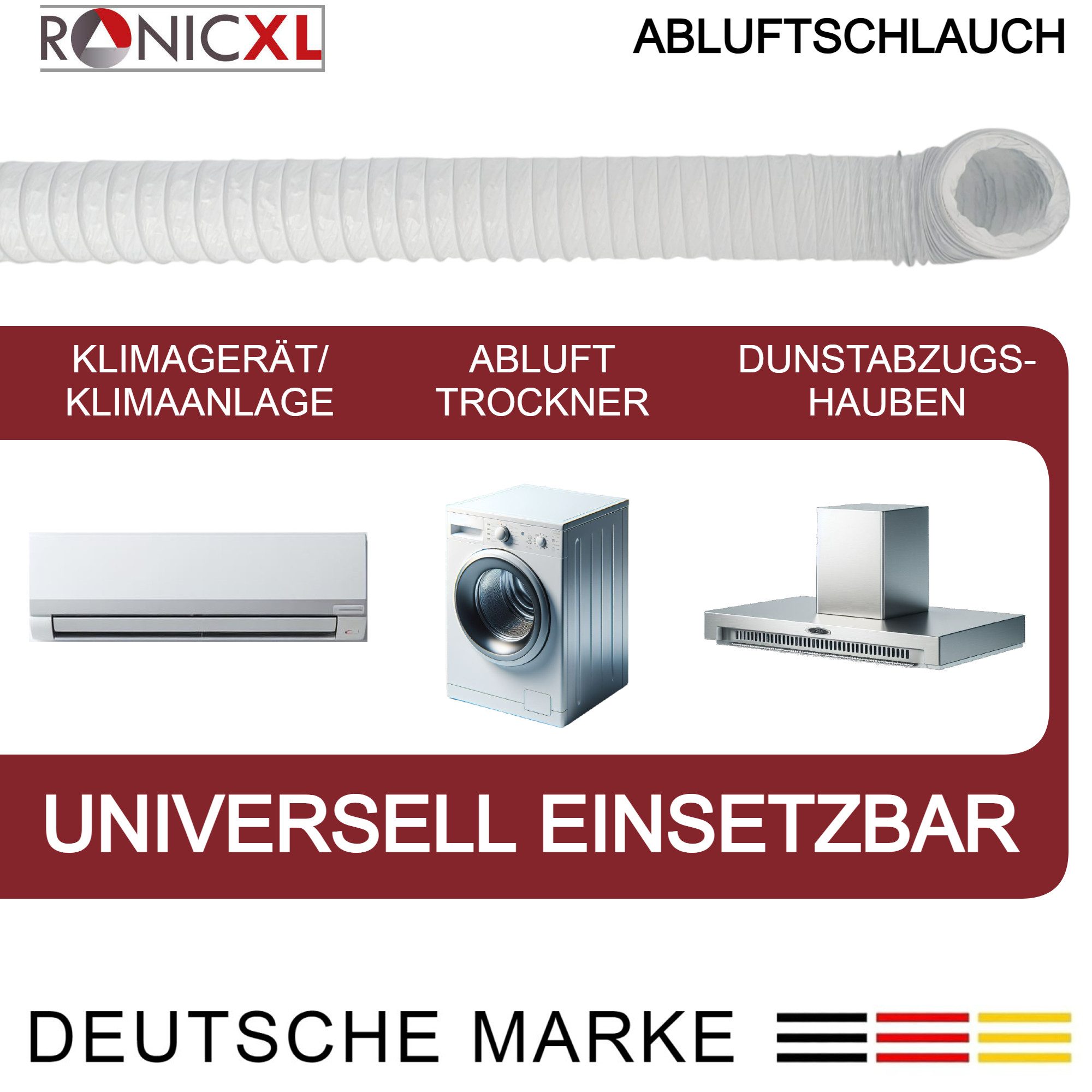 TronicXL Abluft-Set PVC Abluftschlauch 100 mm 3m Trockner Klimaanlage Grow Schlauch Abluft
