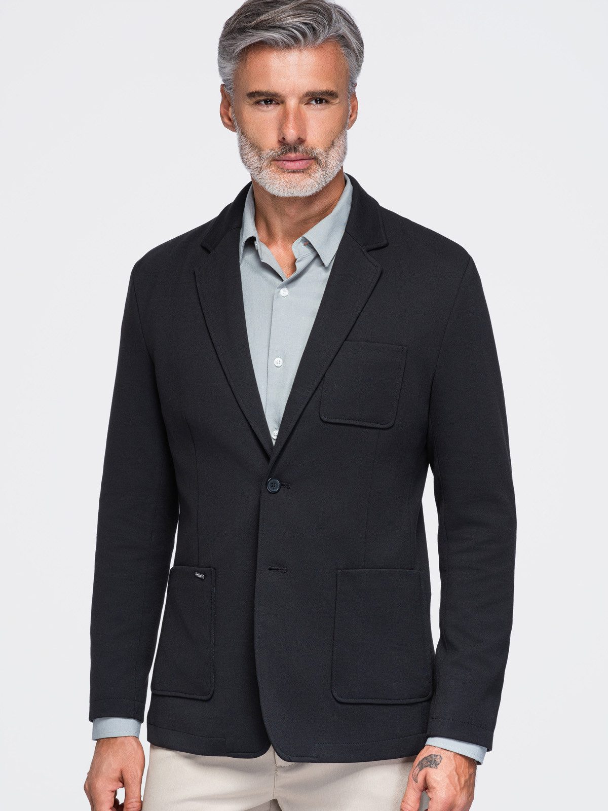 OMBRE Anzugsakko Herren Blazer Slim Fit Elegant mit Knopfleiste Schwarz XXL (kein Set, 1-tlg)