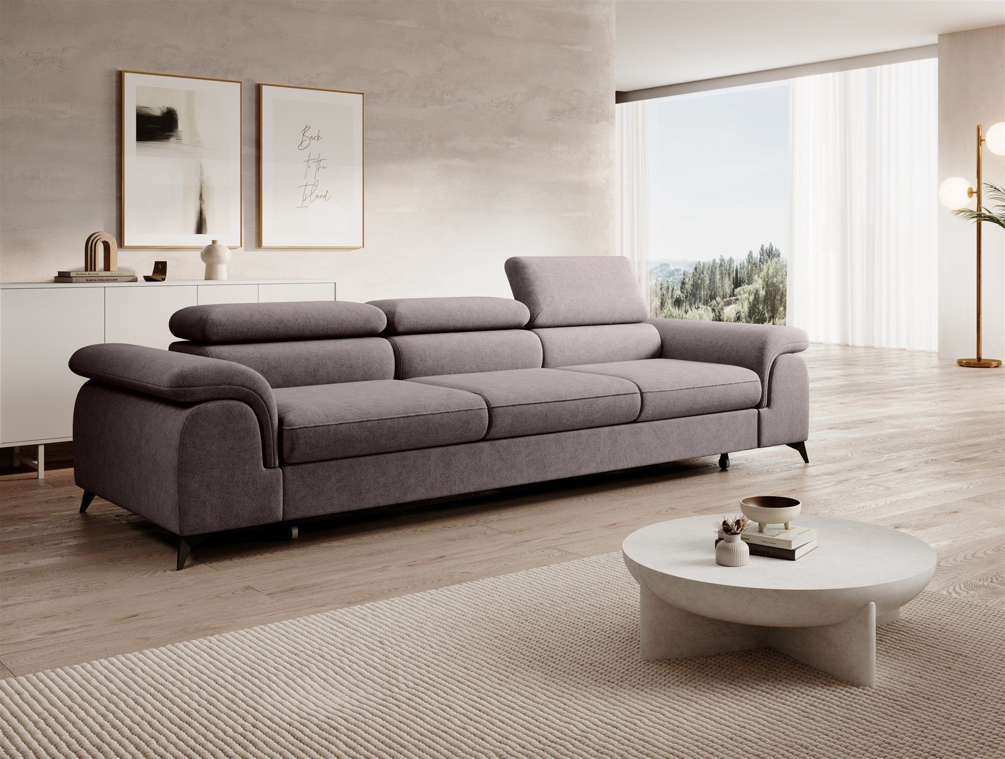 Fun Möbel Big-Sofa Couchgarnitur BASTIEN Schlaffunktion Stoff Kopfstützen verstellbar, Whisper, mit Megasofa Braun Rundumbezug