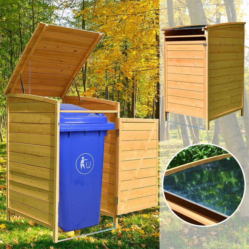 Melko Mülltonnenbox Einzelbox Mülltonnenverkleidung 240L Holz Weiß Braun Grau Zinkdach (Stück), Witterungsbeständig