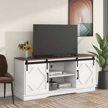 BlingBin TV-Schrank Sideboard Lowboard für Wohnzimmer Esszimmer weiß (mit 2 klassischen Schiebetüren, Einstellbare Regale) Overall Dimension 150*40*60cm( LxWxH)