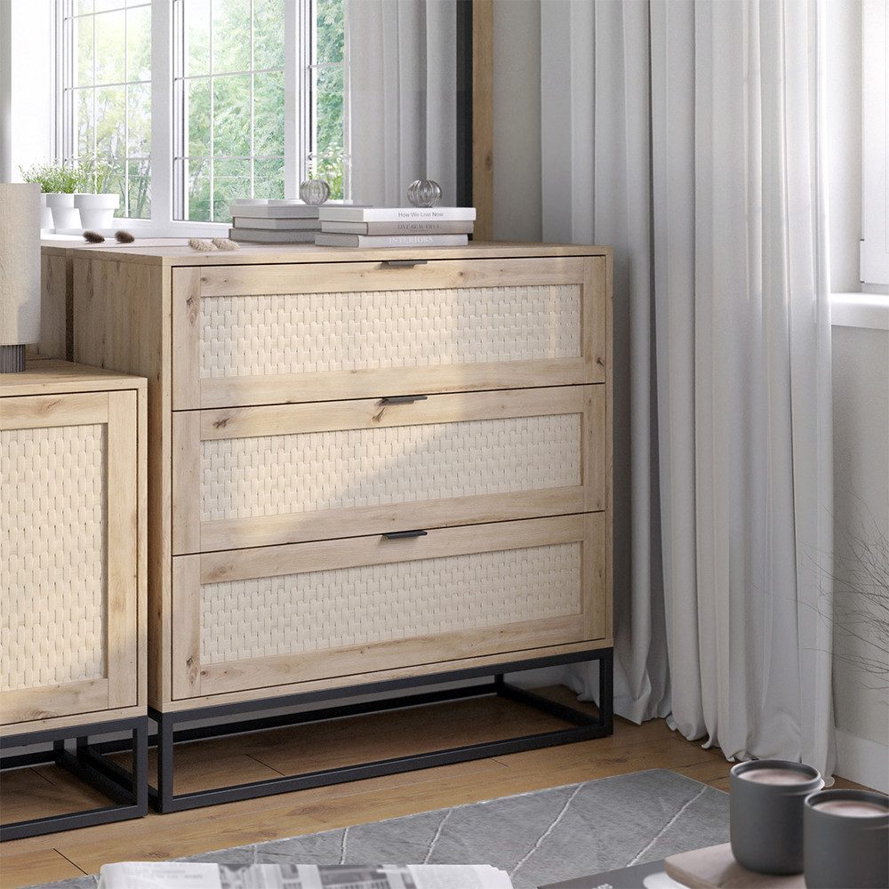 Vicco Kommode Natal, Eiche, 92 x 92.5 cm mit 3x Schubladen