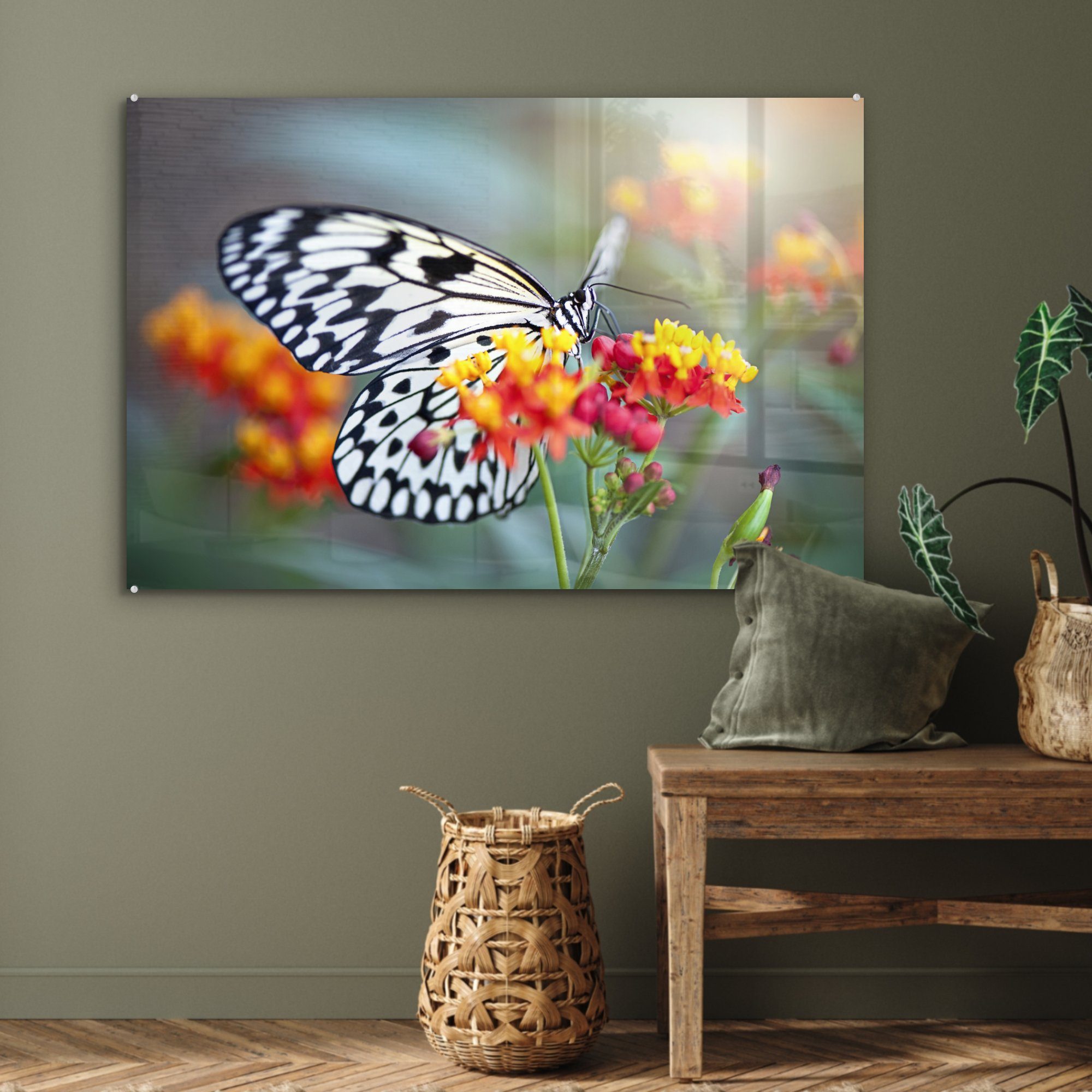 MuchoWow Acrylglasbild Schmetterling Acrylglasbilder (1 & einer auf Blume, Schlafzimmer St), Wohnzimmer