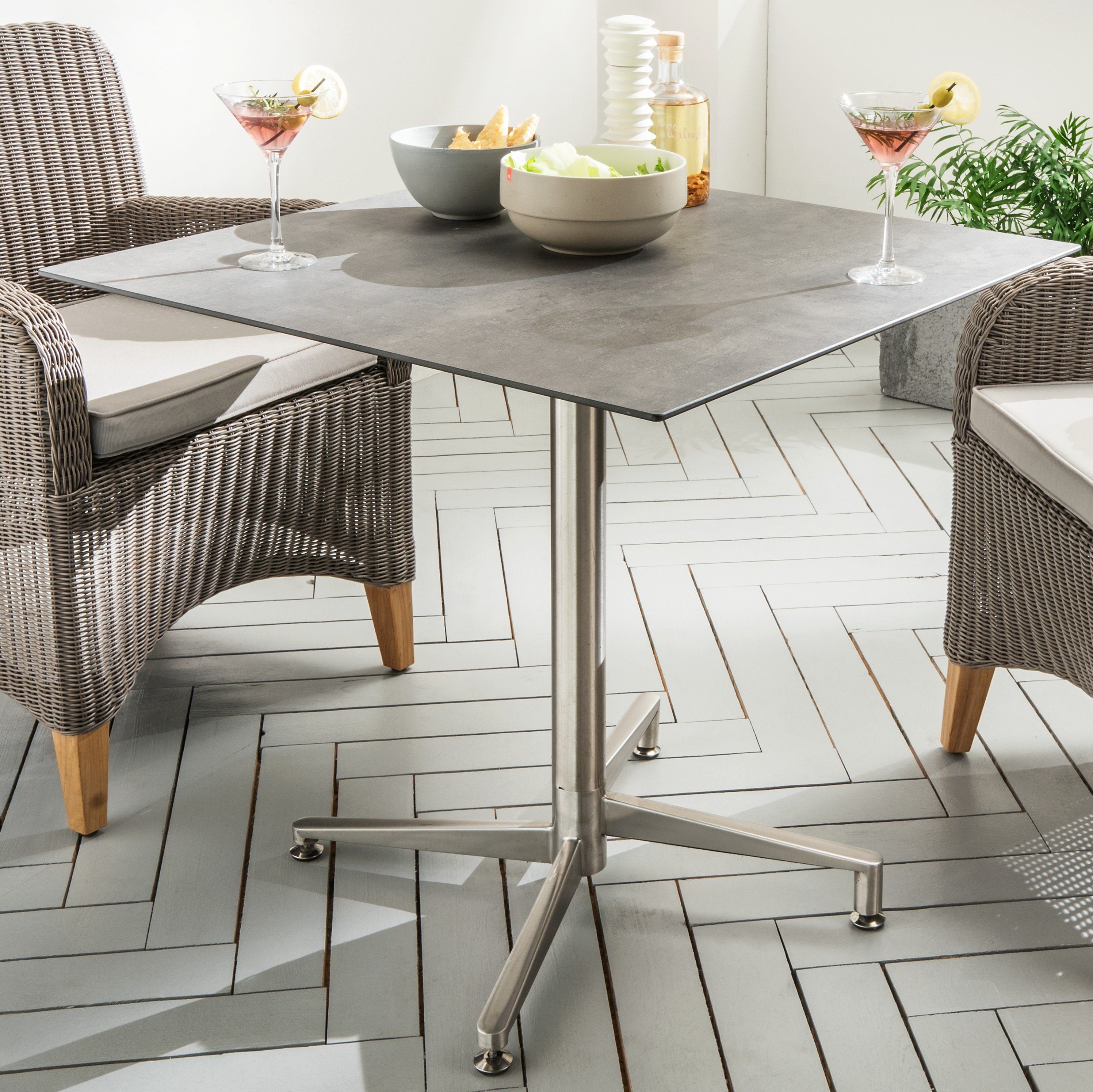 Destiny Gartentisch LOFT, Gestell Edelstahl, 68x68 oder 80x80 cm, inkl. Tischplatte HPL