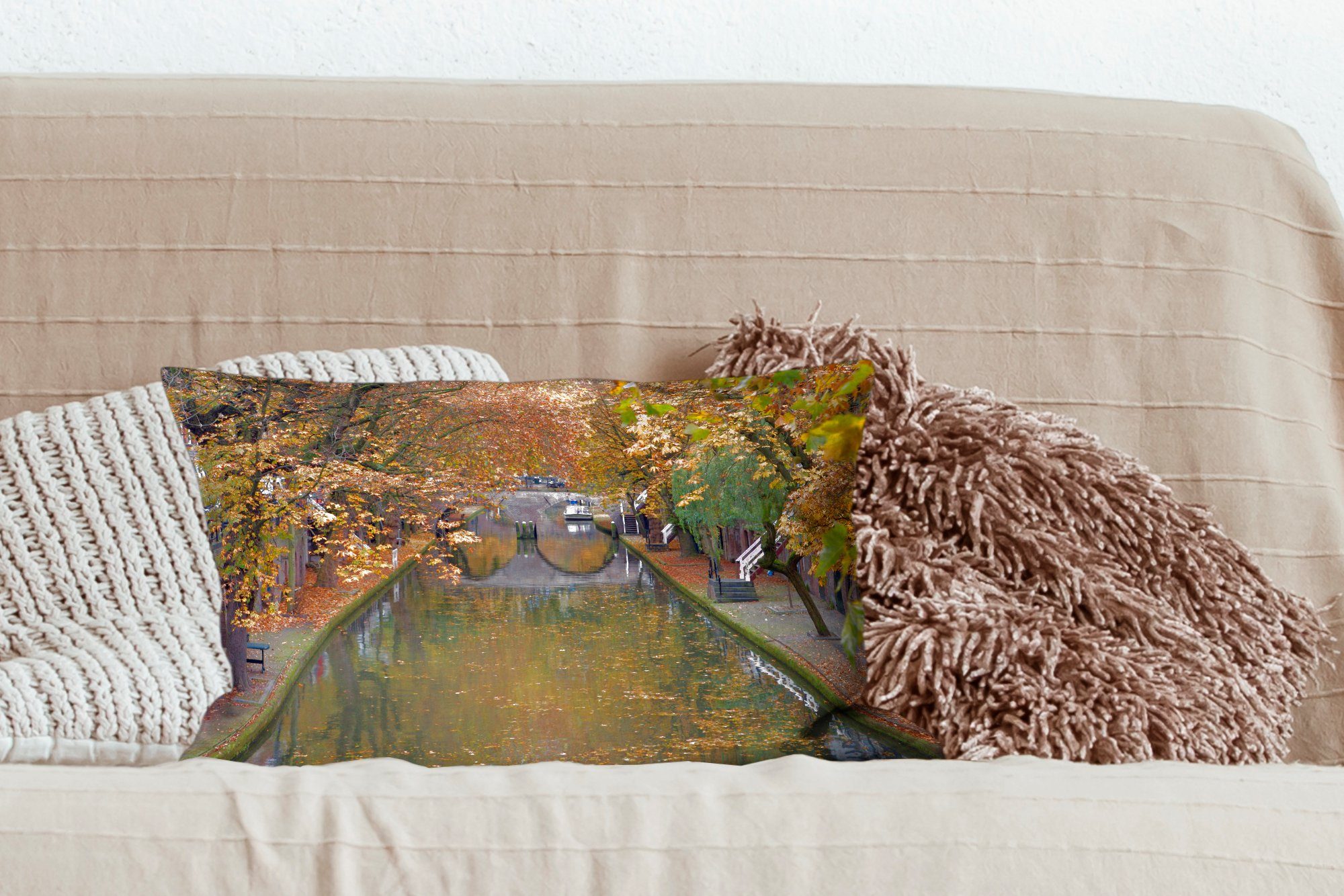 - Herbst, Dekoration, - Utrecht Dekokissen Schlafzimmer Füllung, Brücke MuchoWow Wohzimmer - Dekokissen Zierkissen, Wasser mit