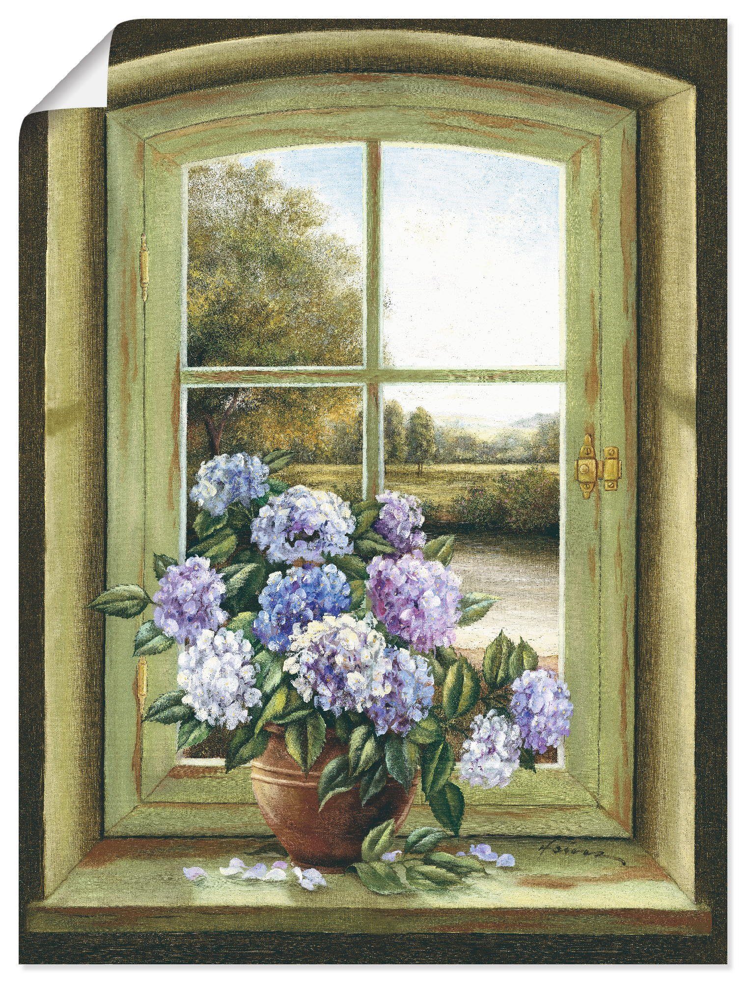 Wandaufkleber oder Hortensien Leinwandbild, Arrangements in (1 Poster Wandbild St), Fenster, versch. Alubild, Größen Artland am als