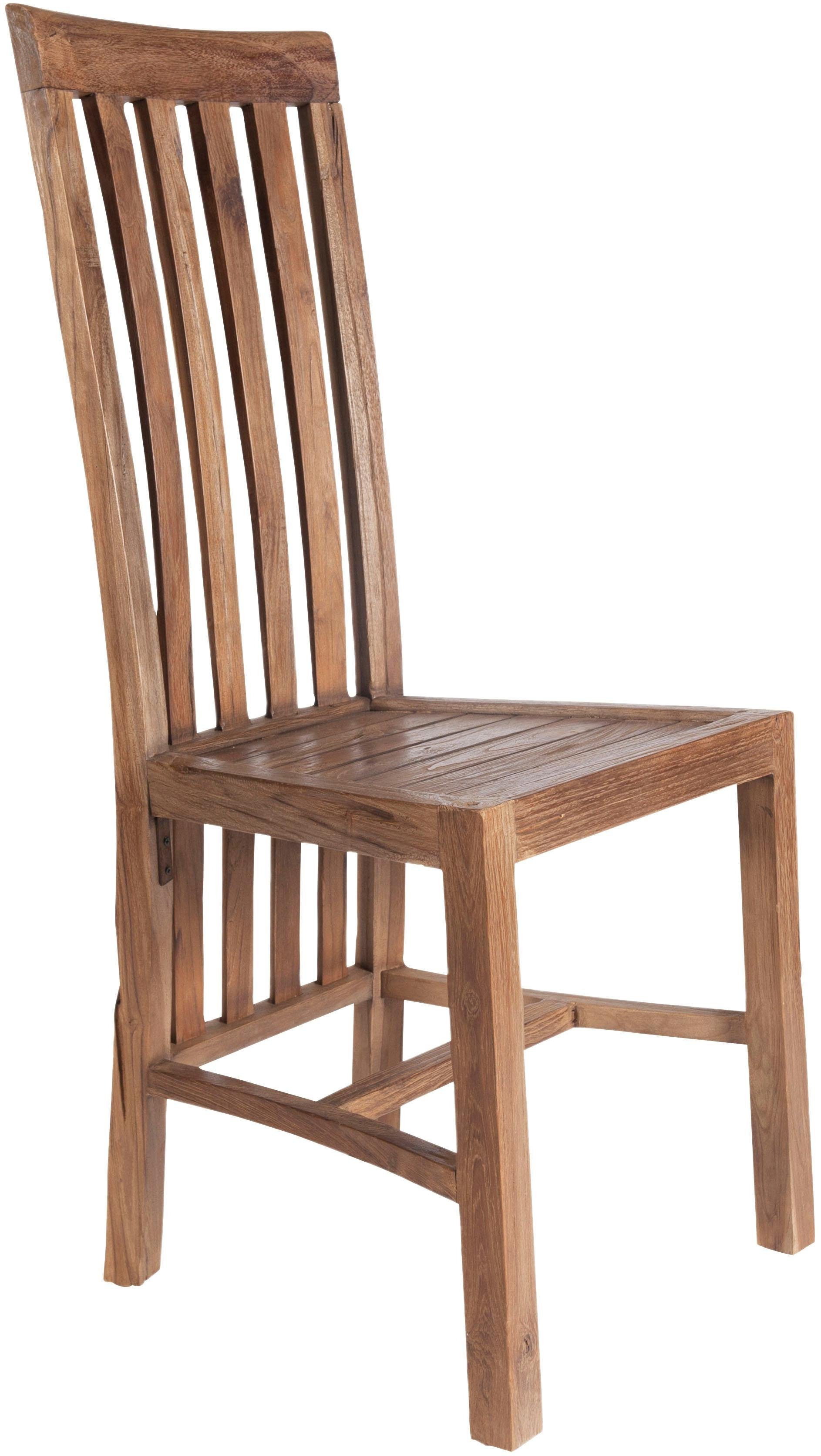 SIT 4-Fußstuhl Armlehnstuhl Coral Teak Massivholz Landhaus Vintage Natur, Teak Massivholz Armlehnstuhl im Vintage Landhaus Design
