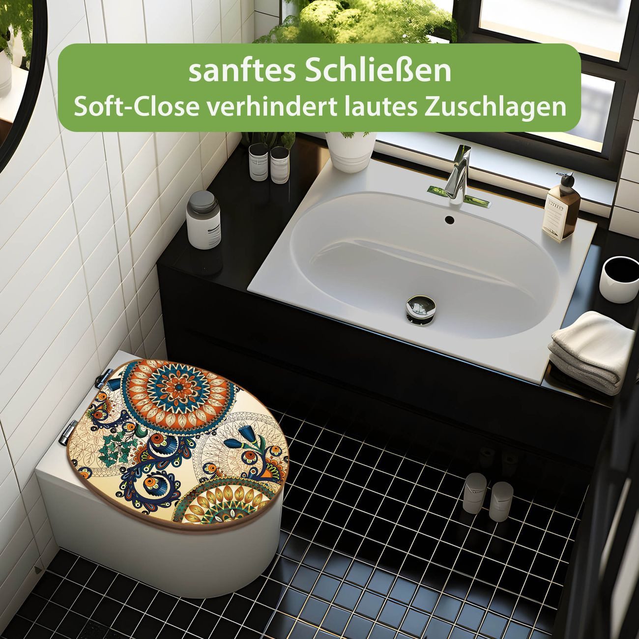 banjado WC-Sitz aus Bambus mit Absenkautomatik Motiv Modernes Mandala (umwe günstig online kaufen
