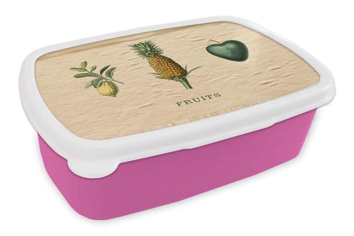 MuchoWow Lunchbox Obst Brotdose Brotbox Ananas, Erwachsene, (2-tlg), Kunststoff - Snackbox, für rosa - Mädchen, Kunststoff, Lebensmittel Kinder