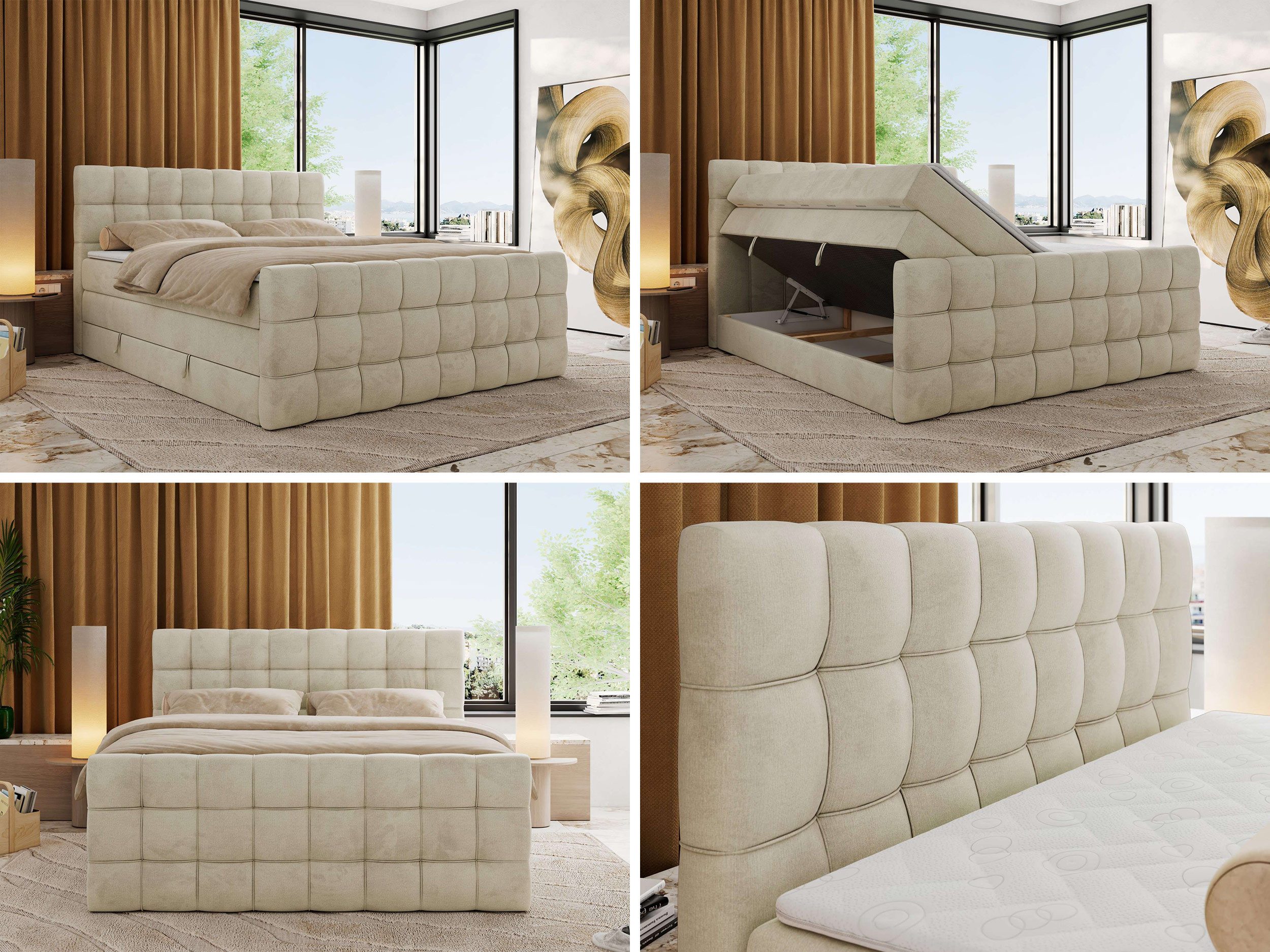 MKS MÖBEL Boxspringbett ALTIVO KING DUO (Packung, Set, Bettkästen, Topper T25/Visco, T30-Schaum, 120-200x200 cm), Doppelbett, Multipocket-Matratzen, Boxspringbett, Fußteil