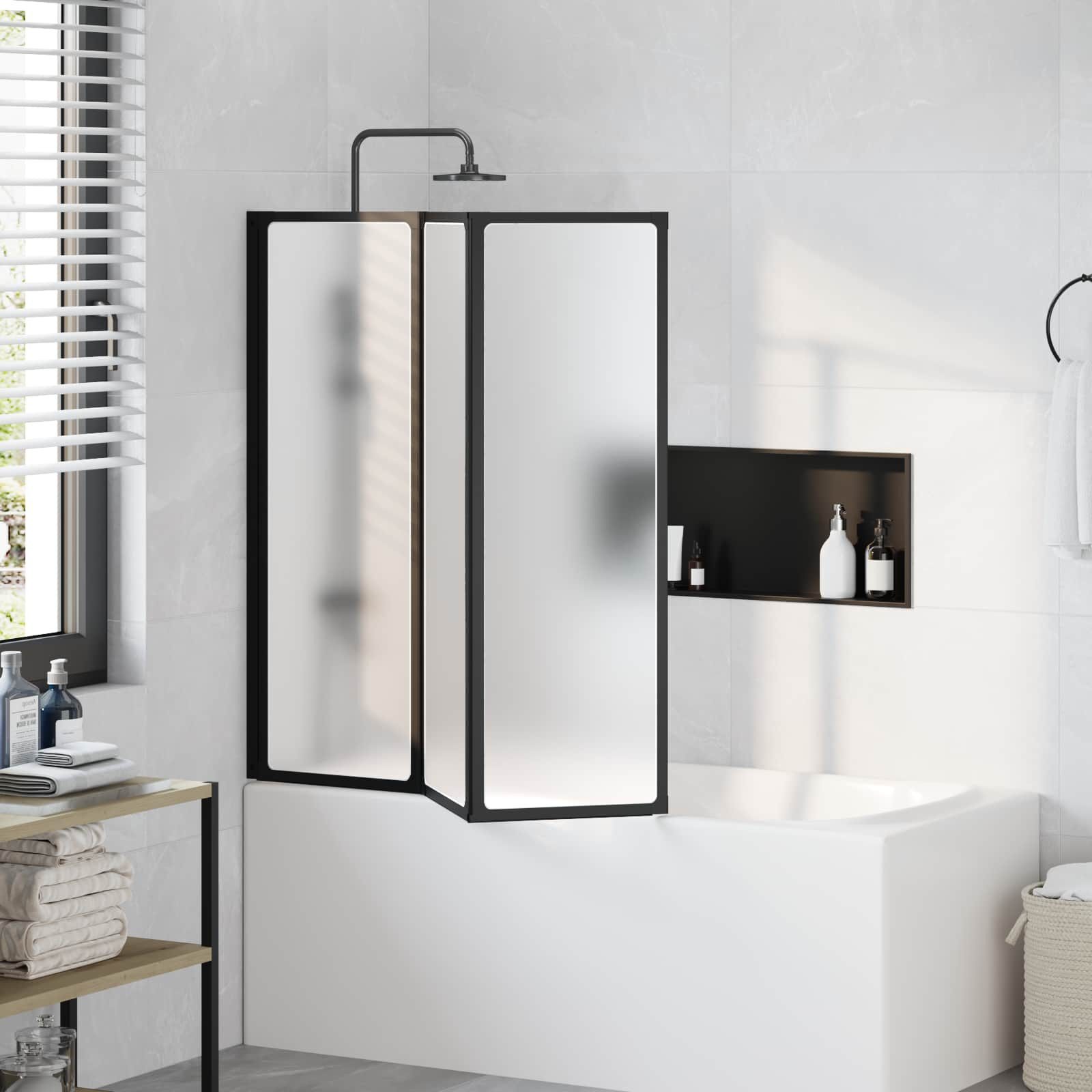vidaXL Duschwand Duschwand Schwarz 120 x 2 x 117 cm Aluminium und PP, (1 tlg)