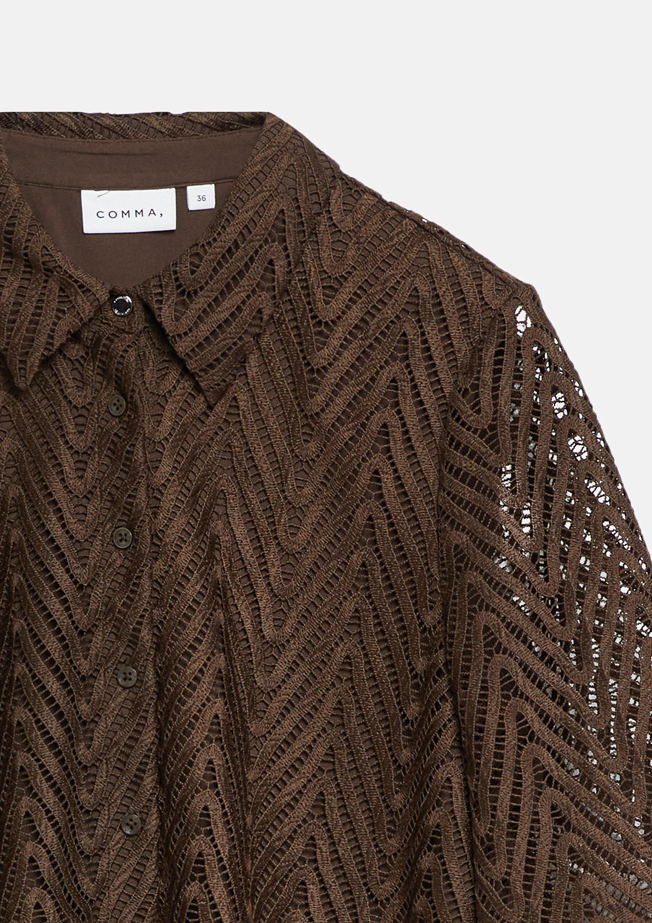 comma Kurzarmbluse Bluse Spitzenbluse mit Viskose-Futter