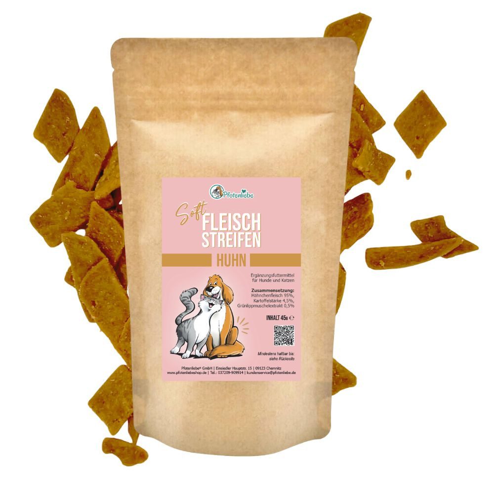 Pfotenliebe Soft Fleischstreifen - Huhn, Snack für: Katzen, Hunde, getreidefrei