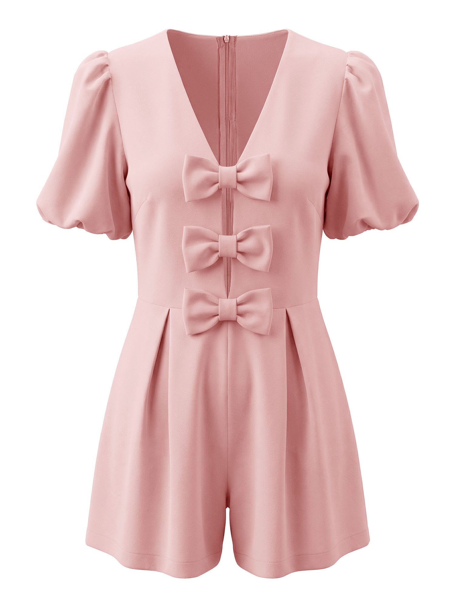 Imily Bela Strampler Damen Jumpsuits mit Schleife vorne und Puffärmeln (Packung, 1-tlg., 1per-Pack) einfarbig