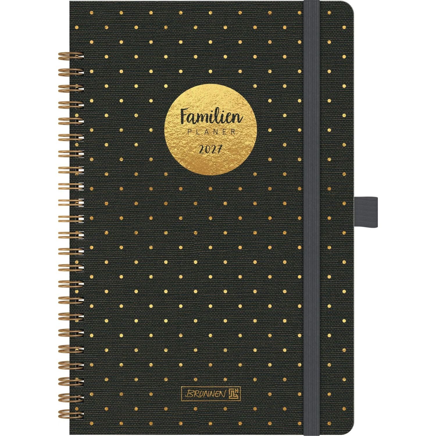 Baier & Schneider Familienkalender BRUNNEN 1070291017 Buchkalender Familienplaner 2027 "Gold-Punkte"...