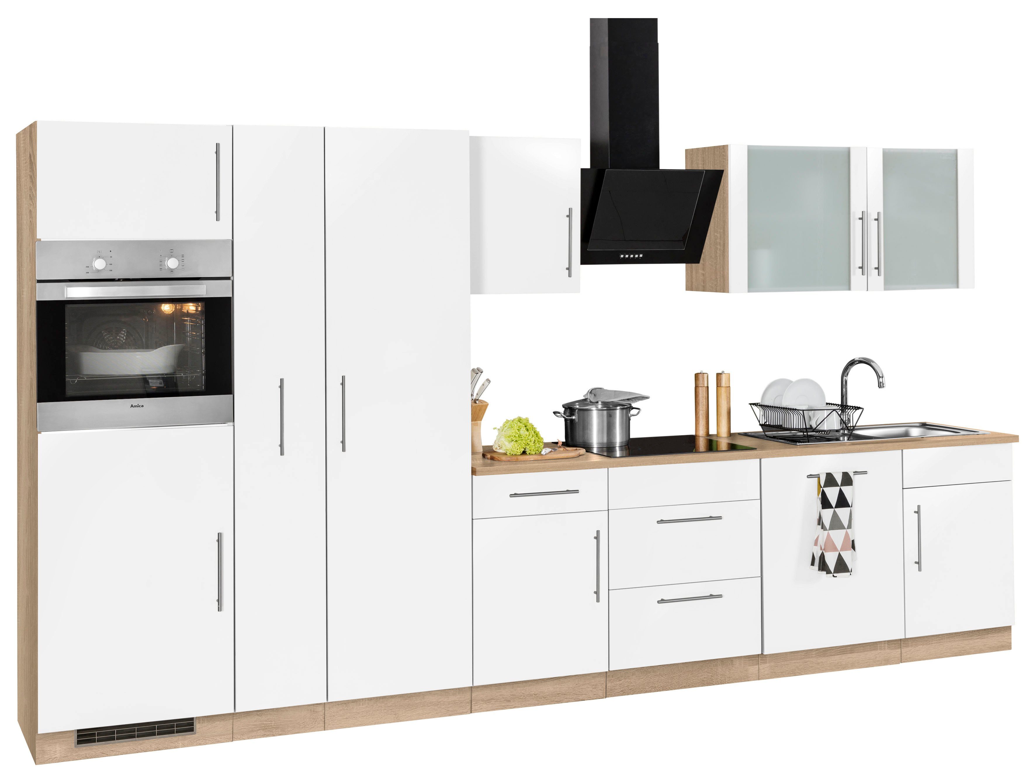 wiho Küchen Küchenzeile Cali, mit E-Geräten, Breite 360 cm, Wahlweise mit  Aufbauservice | Sockelblenden