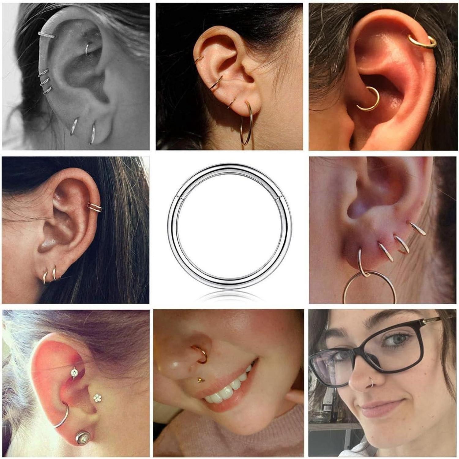 YADOCA Nasenpiercing-Set 12 Stück 316L Edelstahl Nasenpiercing Set Hypoallergen 16G Conch