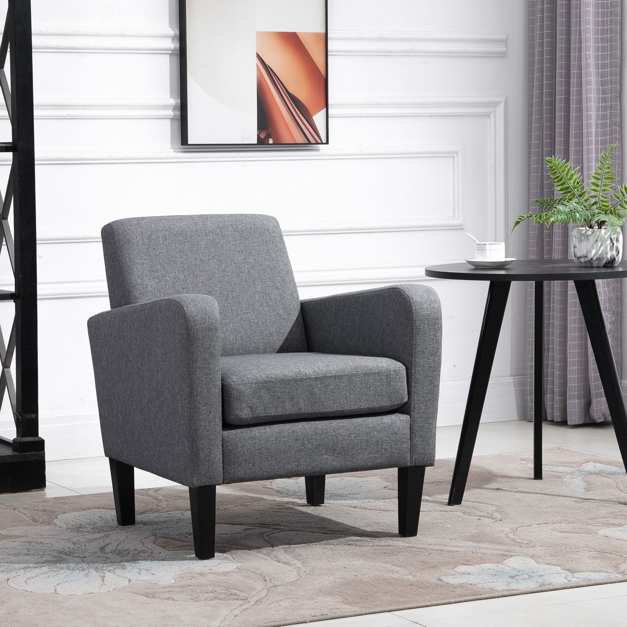 HOMCOM Sessel Loungesessel mit Armlehnen, Relaxsessel mit Kissen (Polstersessel, 1-St., Einzelsessel), Leinenstoff Hellgrau 66 x 72 x 74 cm