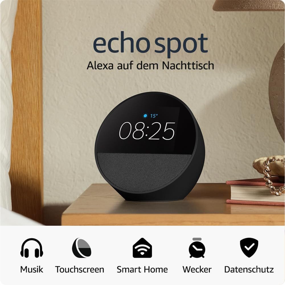 Amazon Echo Spot (Neueste Generation) smarter Wecker mit sattem Klang Lautsprecher (WLAN (WiFi), Alexa Sprachsteuerung, Smart Home Hub)