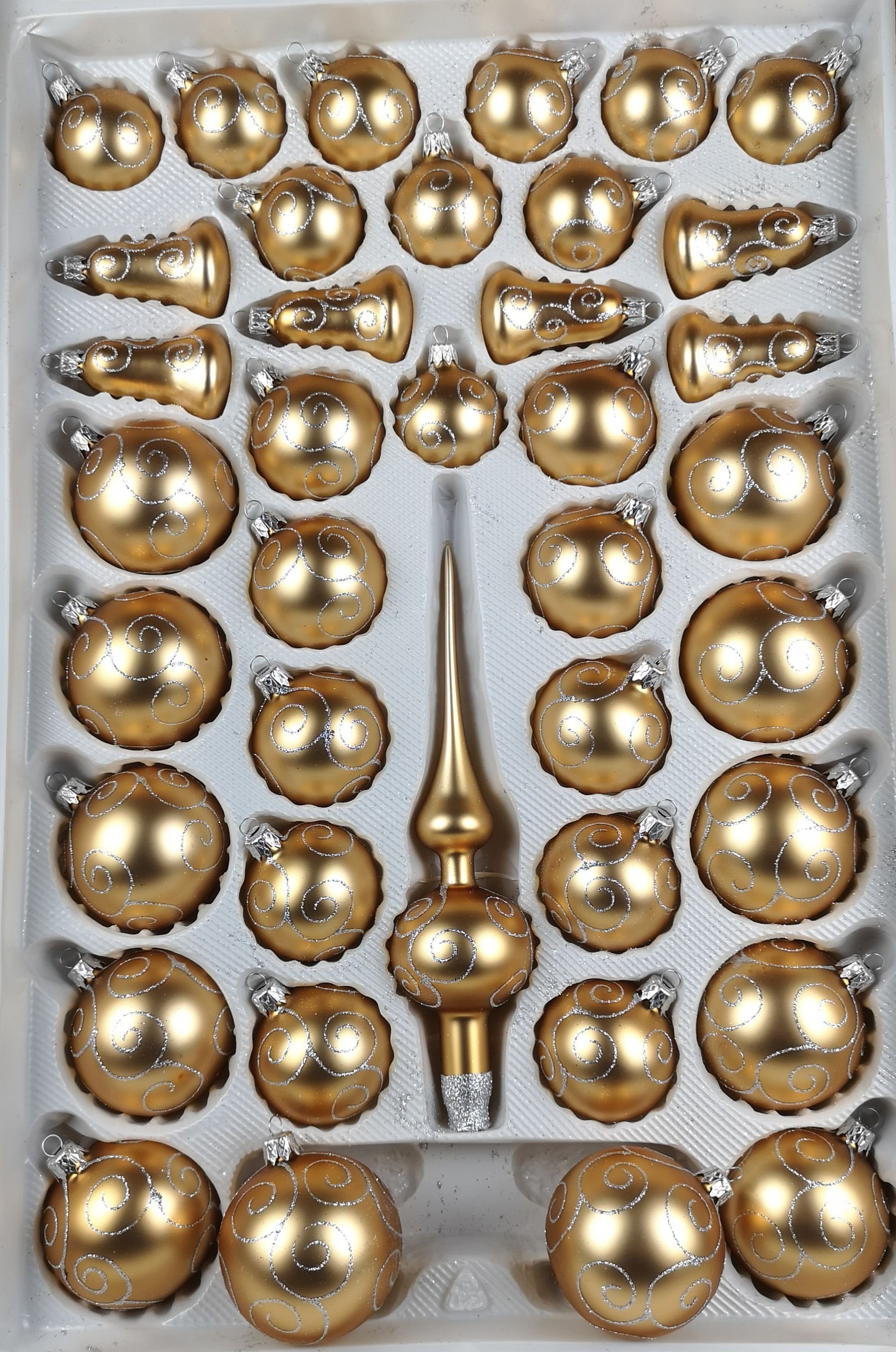 Navidacio Weihnachtsbaumkugel 39 tlg. Glas-Weihnachtskugeln Set in Classic Gold Silberne Ornamente
