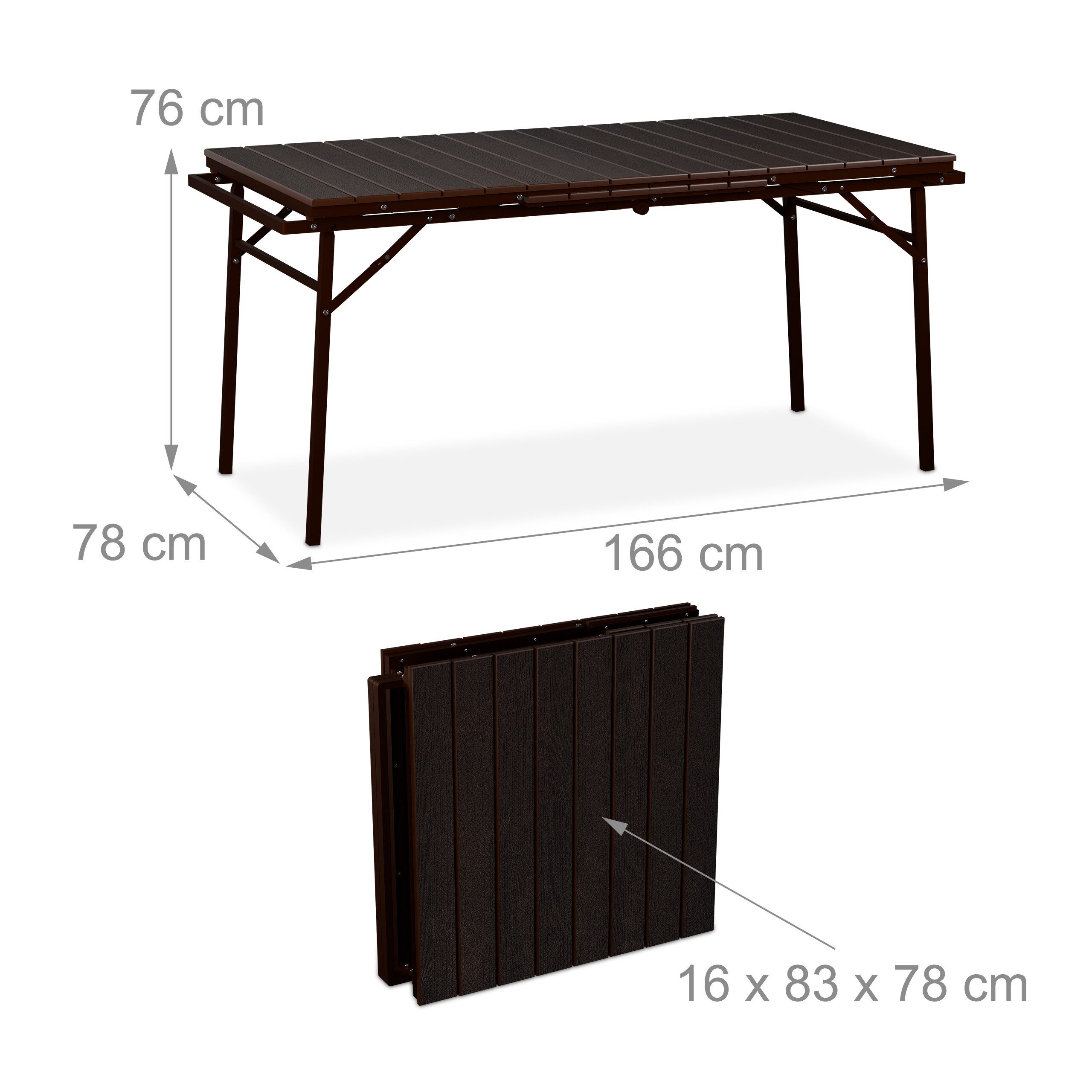 relaxdays Gartentisch klappbar ausziehbar, braun