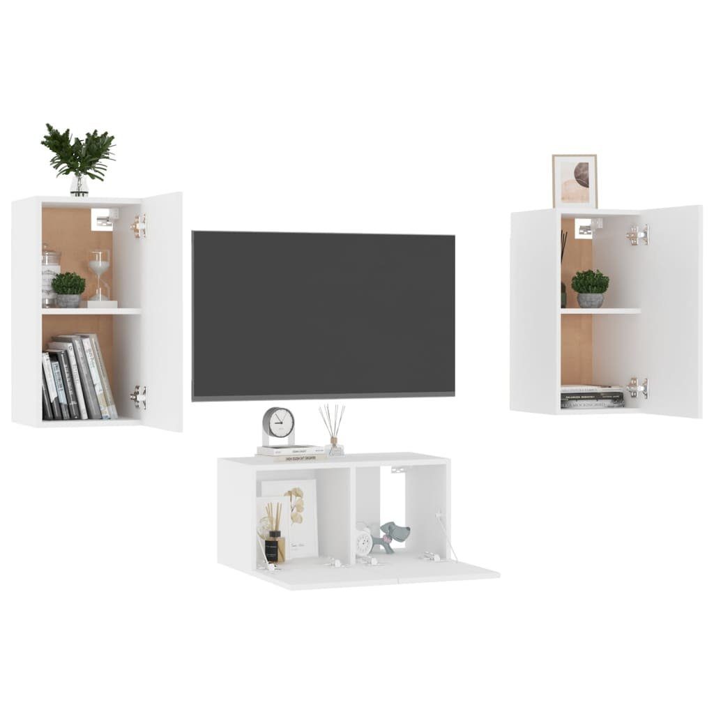 Kleiderschrank Spanplatte vidaXL Weiß 3-tlg TV-Schrank-Set