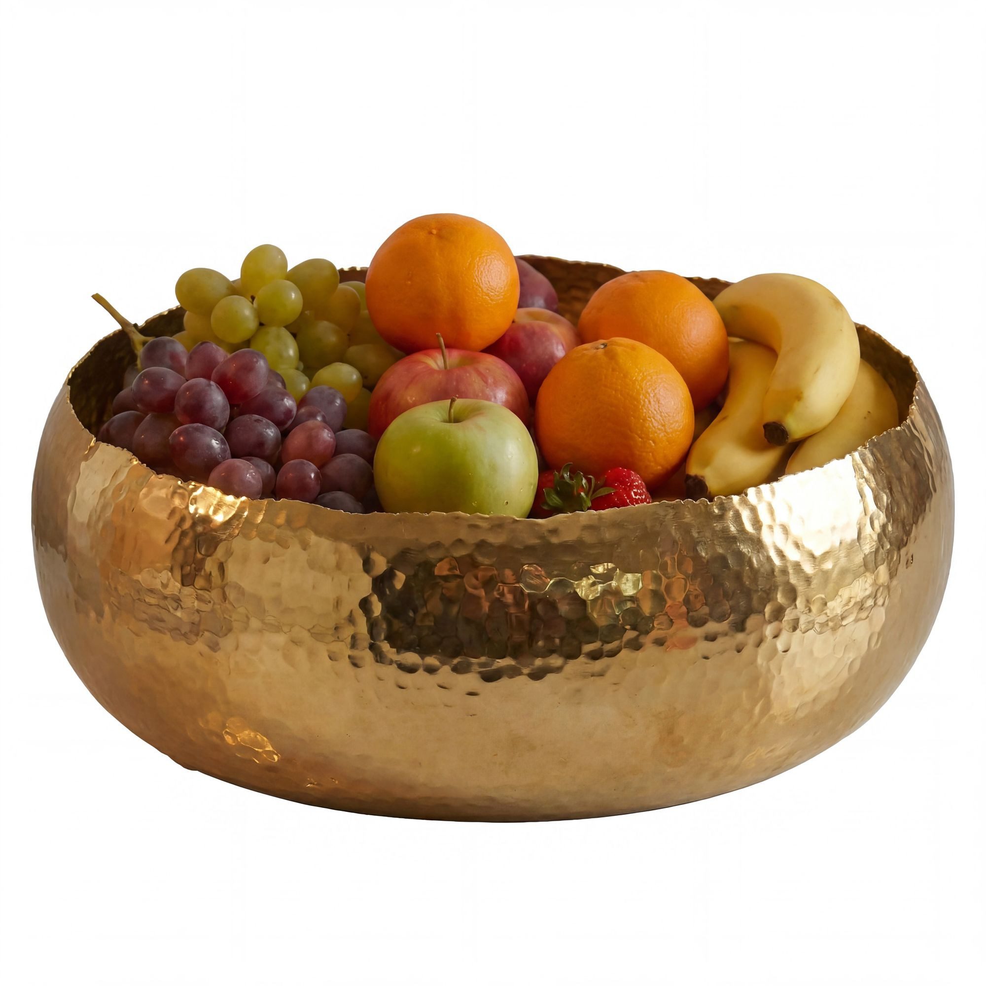Wohnling Obstschale WL7.670 Metallschale Aluminium Gold 35cm Obstkorb Metall Rund, Aluminium, (Bauchige Früchteschale für deine heimische Küche), Stabile Schale mit Hammerschlag Struktur