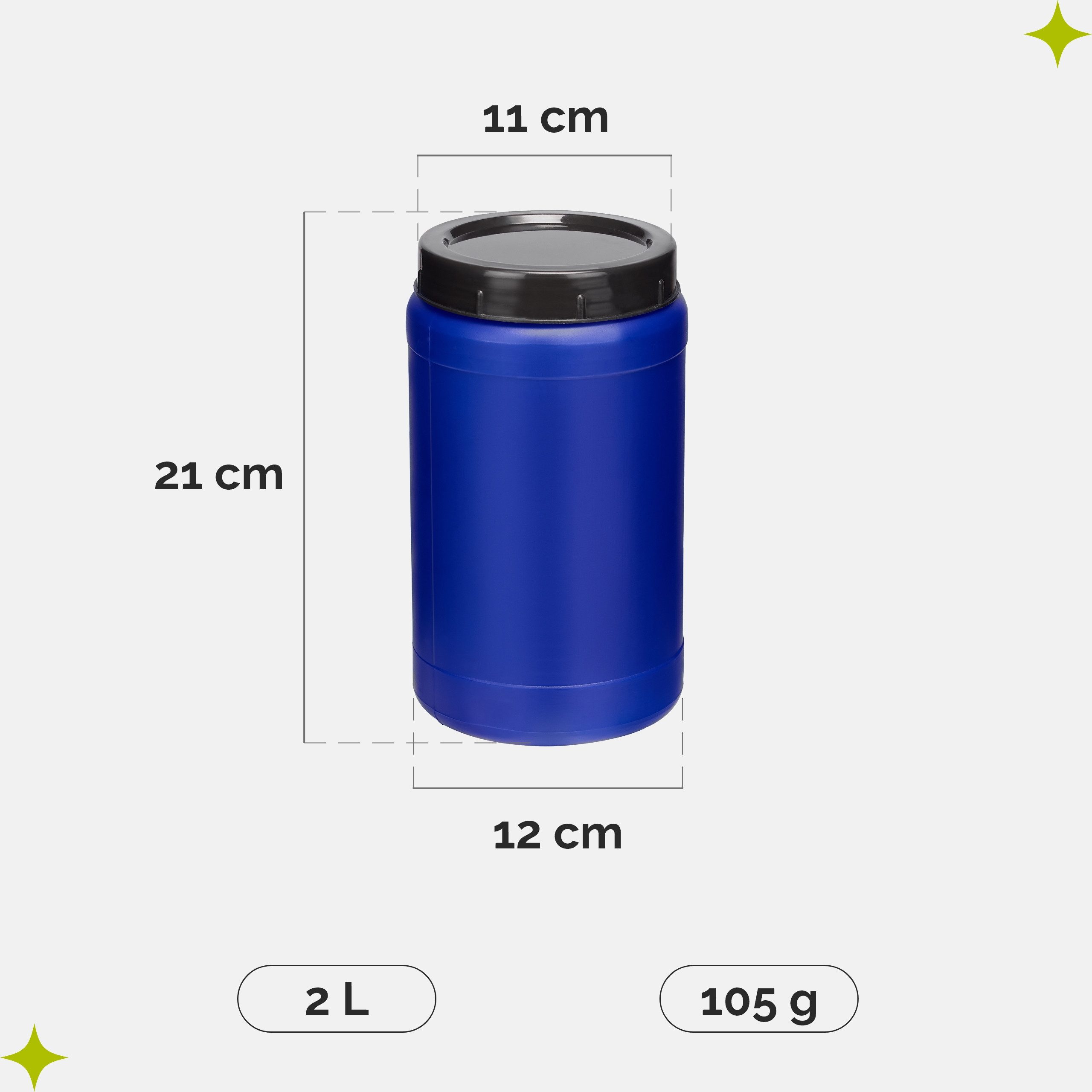 Garronda Regentonne 2L Behälter mit Deckel Weithalsfass BPA-frei GD-0085, Blau, 2 l