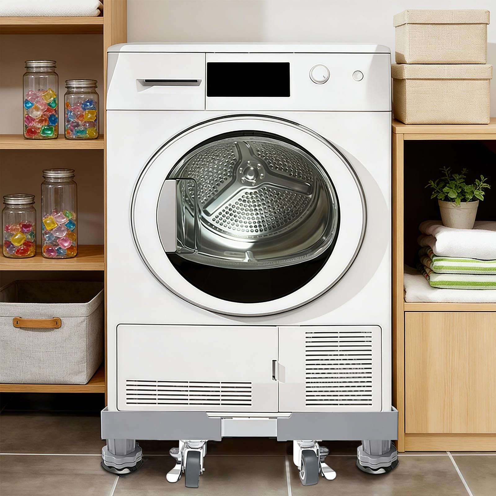 PFCTART Waschmaschinenuntergestell Waschmaschine Untergestell mit Rollen – 300 kg, verstellbar, Zubehör für Waschmaschine, Kühlschrank & Trockner – Inkl. einste – Bild 5 von 5