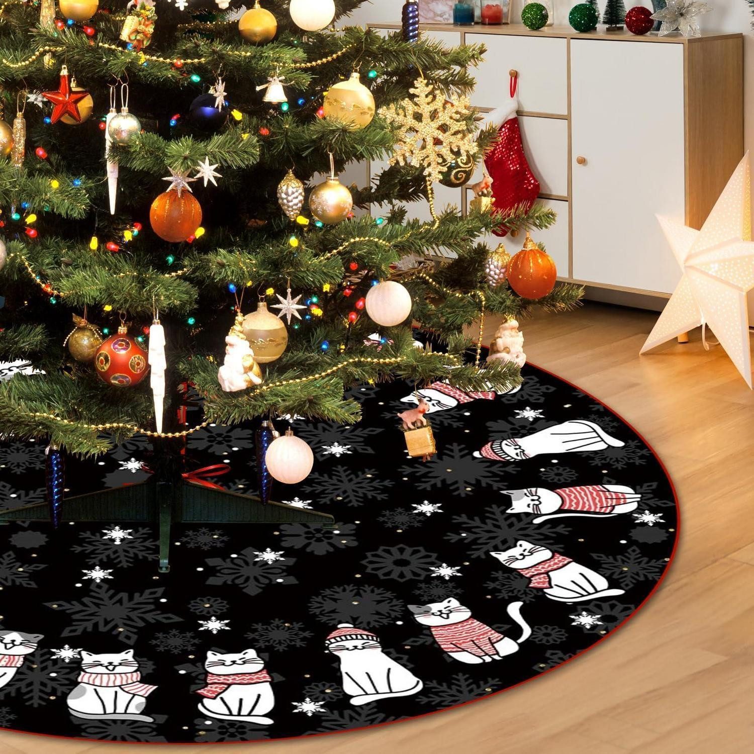 LuxusKollektion Christbaumständer Weihnachtsbaumrock Schwarz Katze 122cm