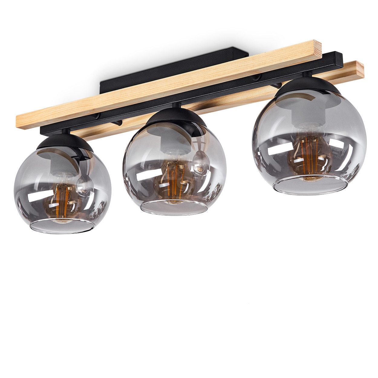 hofstein Deckenleuchte »Limite« Deckenlampe aus Metall/Holz/Glas in Schwarz günstig online kaufen