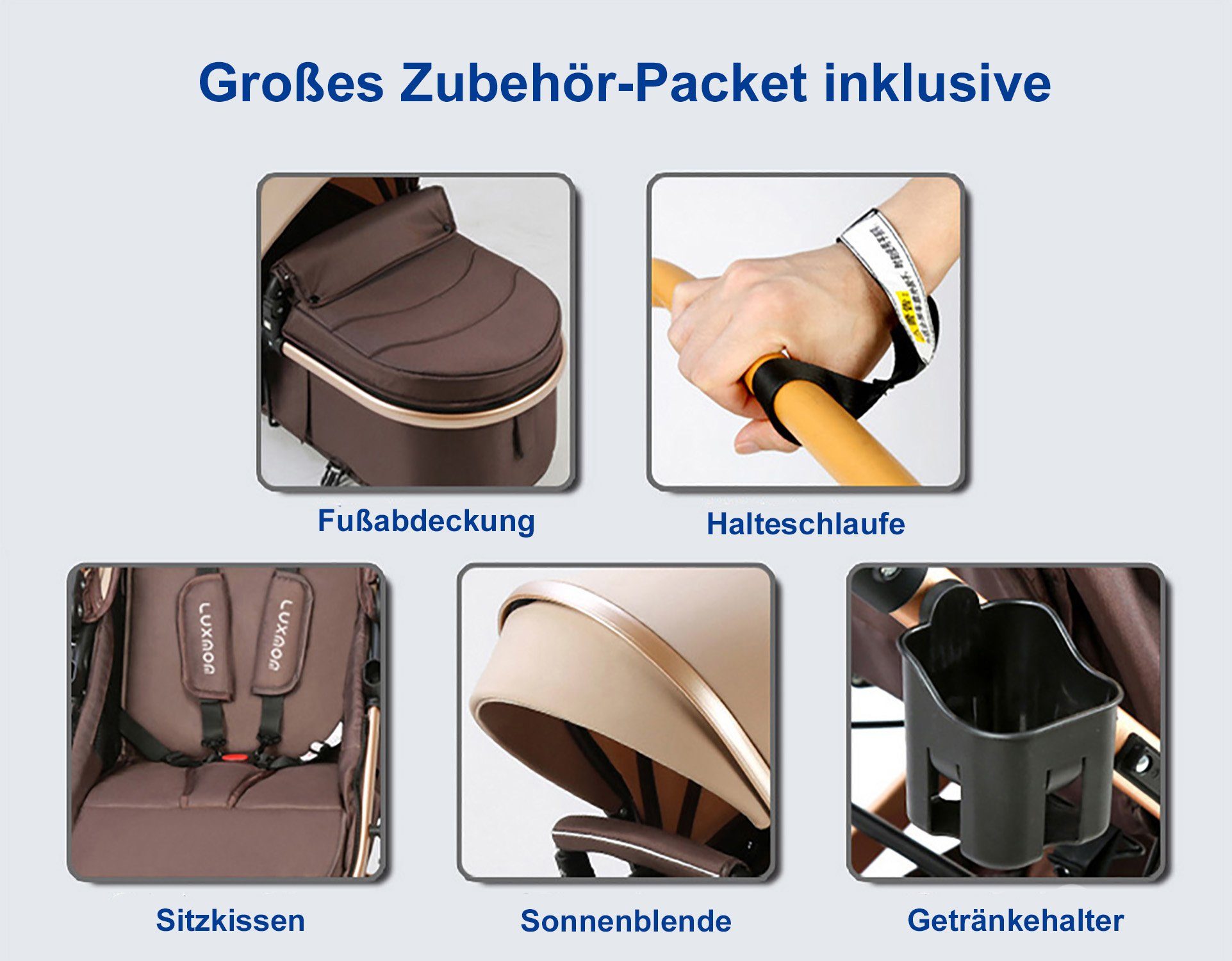 TPFFamily Kombi-Kinderwagen Baby Buggy Babyschale Babywanne 5-Punkt-Sicherheitsgurt Getränkehalter, Sicherheitsschlaufe Kinderwagen 3 in 1 mit Stoßfederung - Schwarz